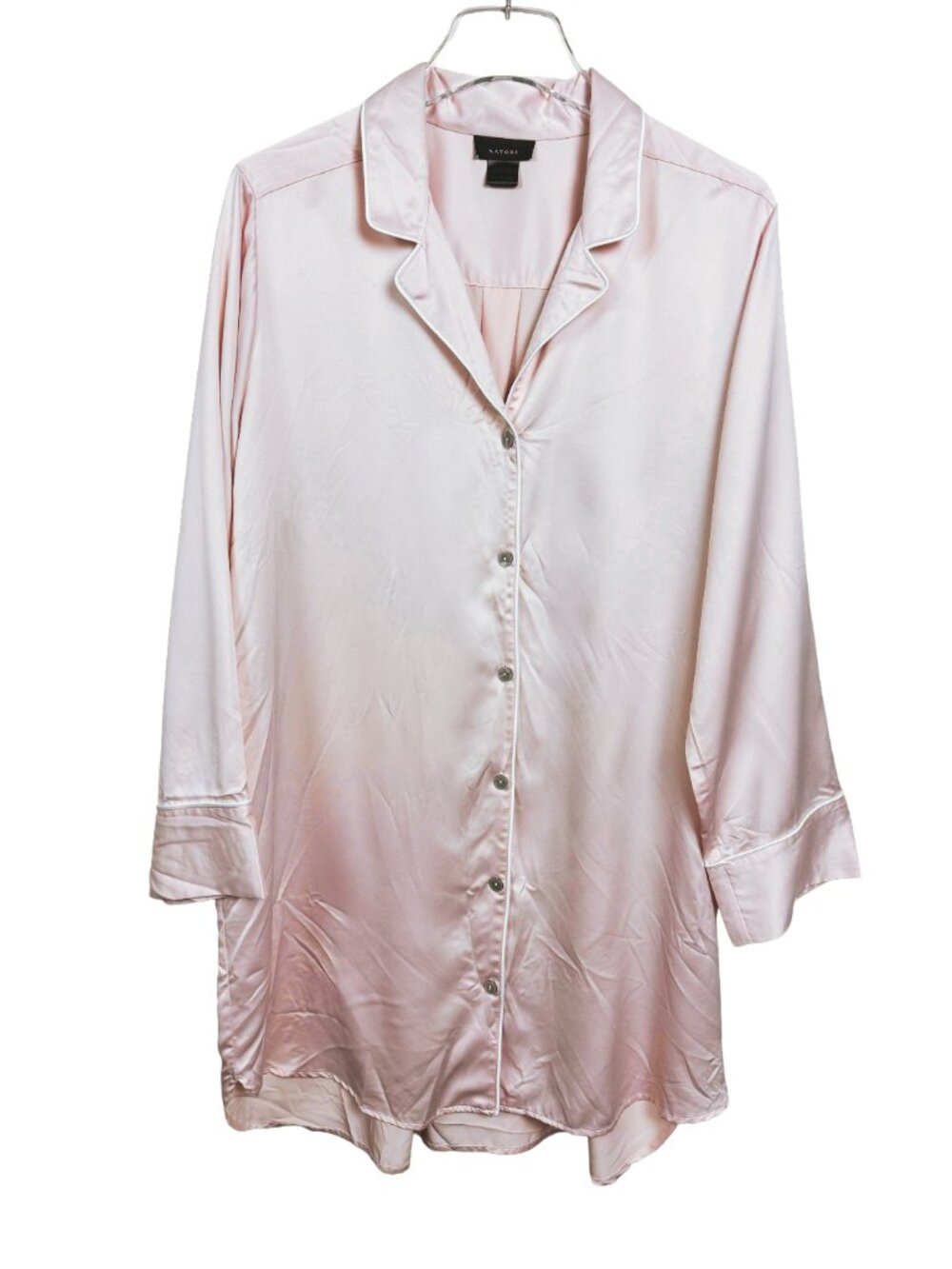 Natori Satin Essentials Oversized Notch Sleep Shirt Size L Petal Pink Piping